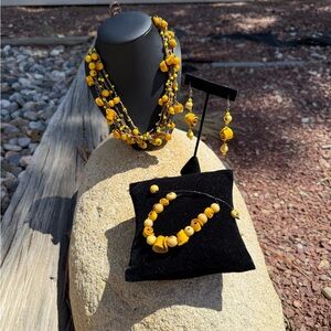 Yellow Beaded Necklace and Earring Set
